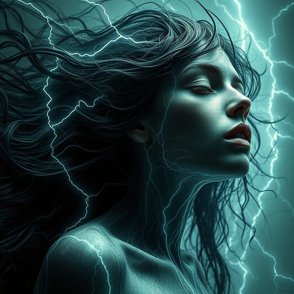 Surreal Woman with Electric Skin in Giger Style