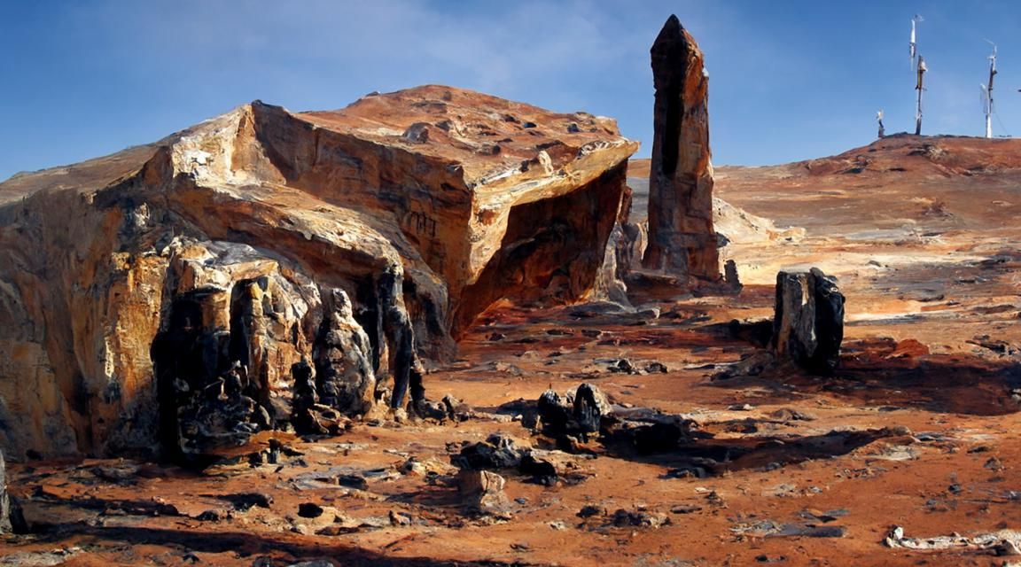 Ancient Monument on Mars as Oil Painting