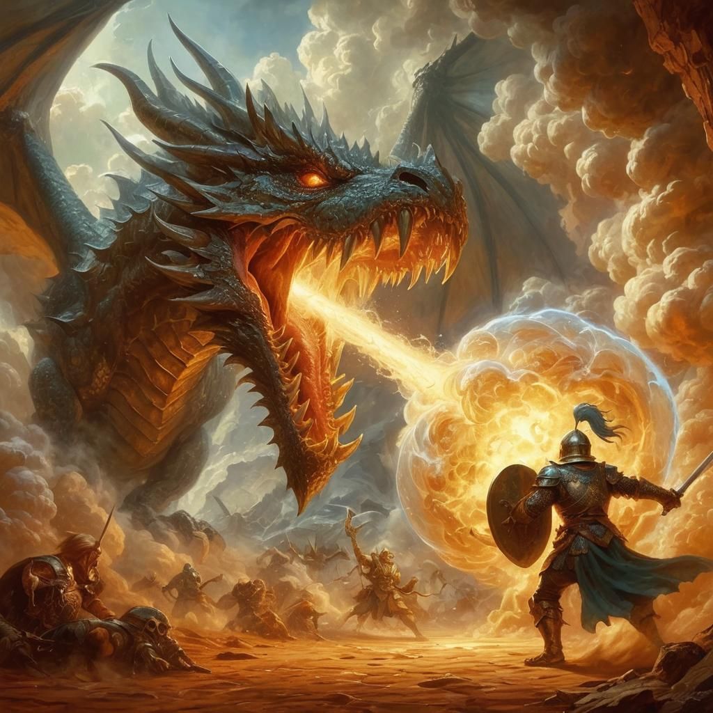 Brass Dragon Unleashes Poison Breath in Desert Lair