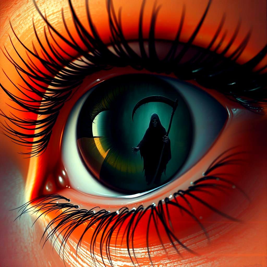 Eye Reflecting Grim Reaper in Gothic Horror Style