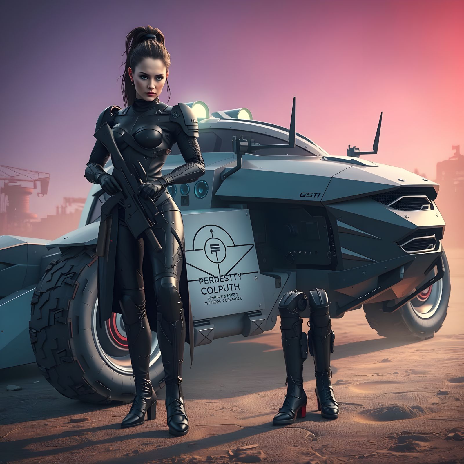 Goth Cyborg Warrior in Futuristic Pit Stop