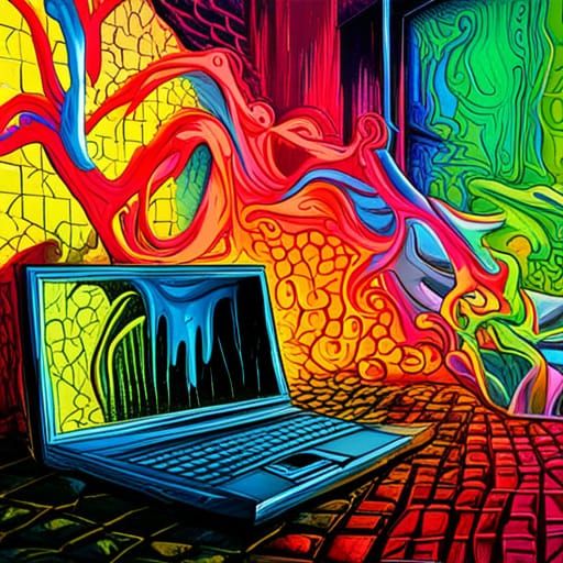 Matrix Effect Computer Screen in Graffiti Art Style