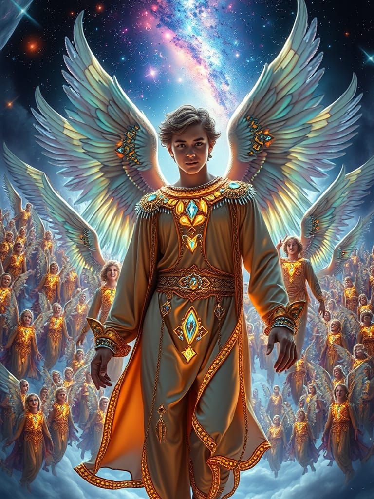 Archangel Leading Celestial Host in Cosmic Formation