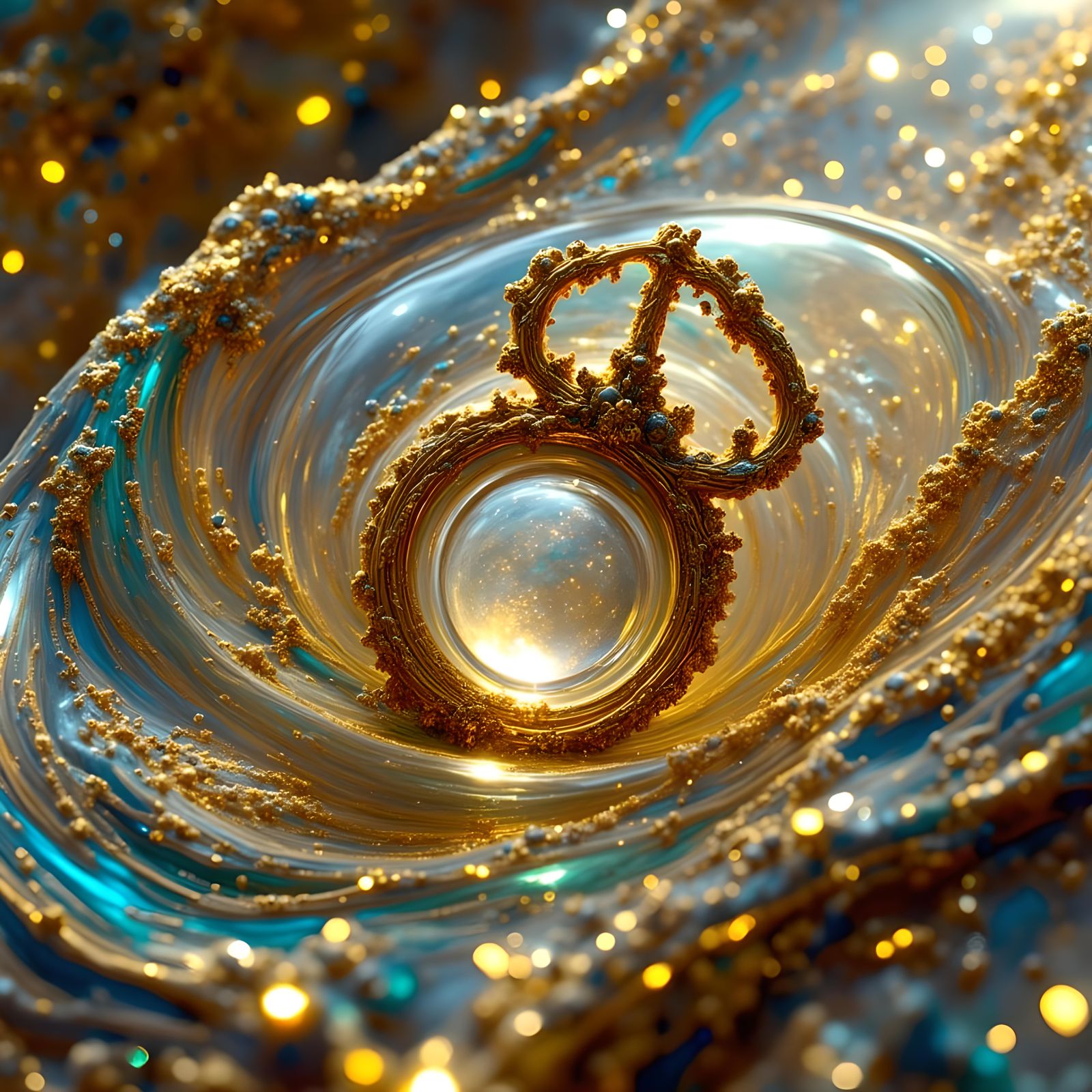 Glass Key with Gold in Swirling Marble