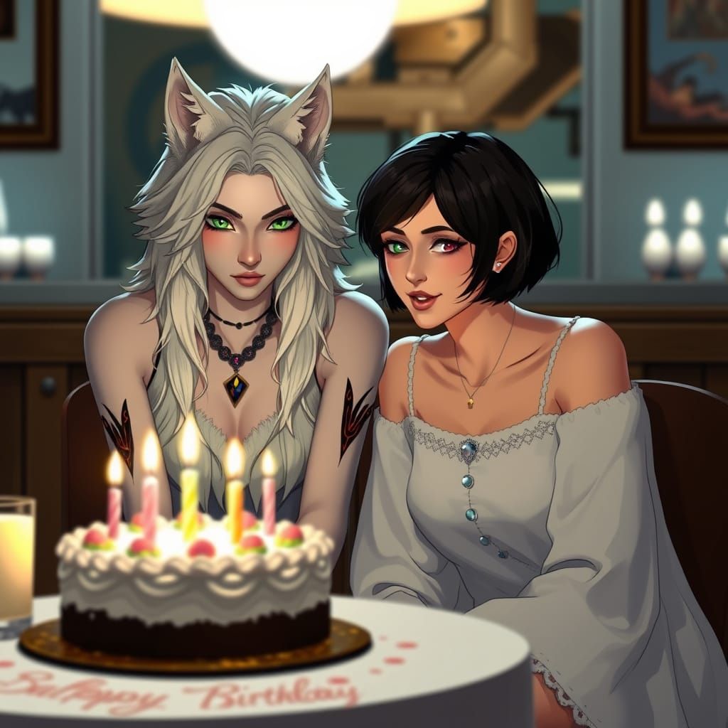 Two Women Celebrate Birthday with Cake