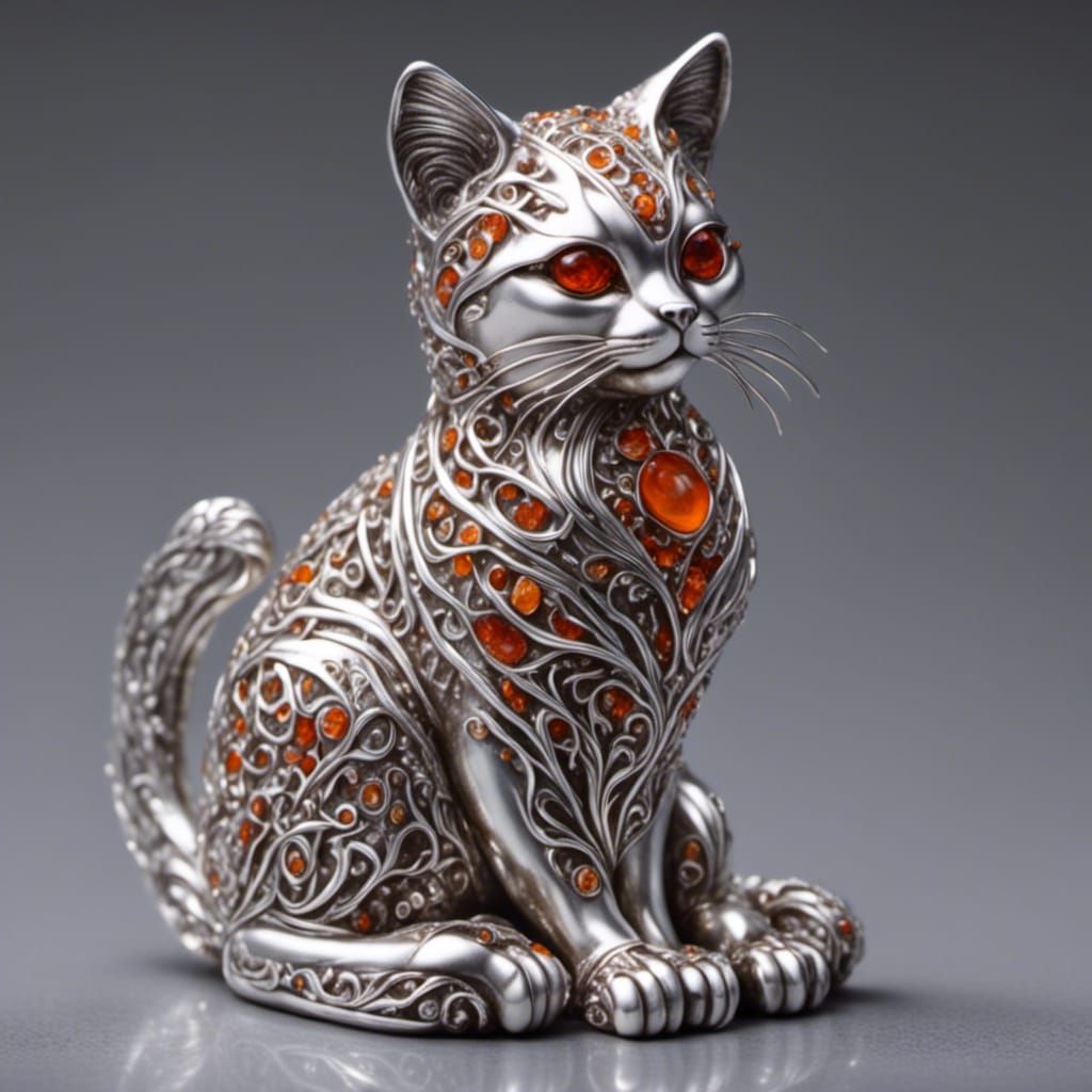 Chalcedony Cat Sculpture in Museum Style