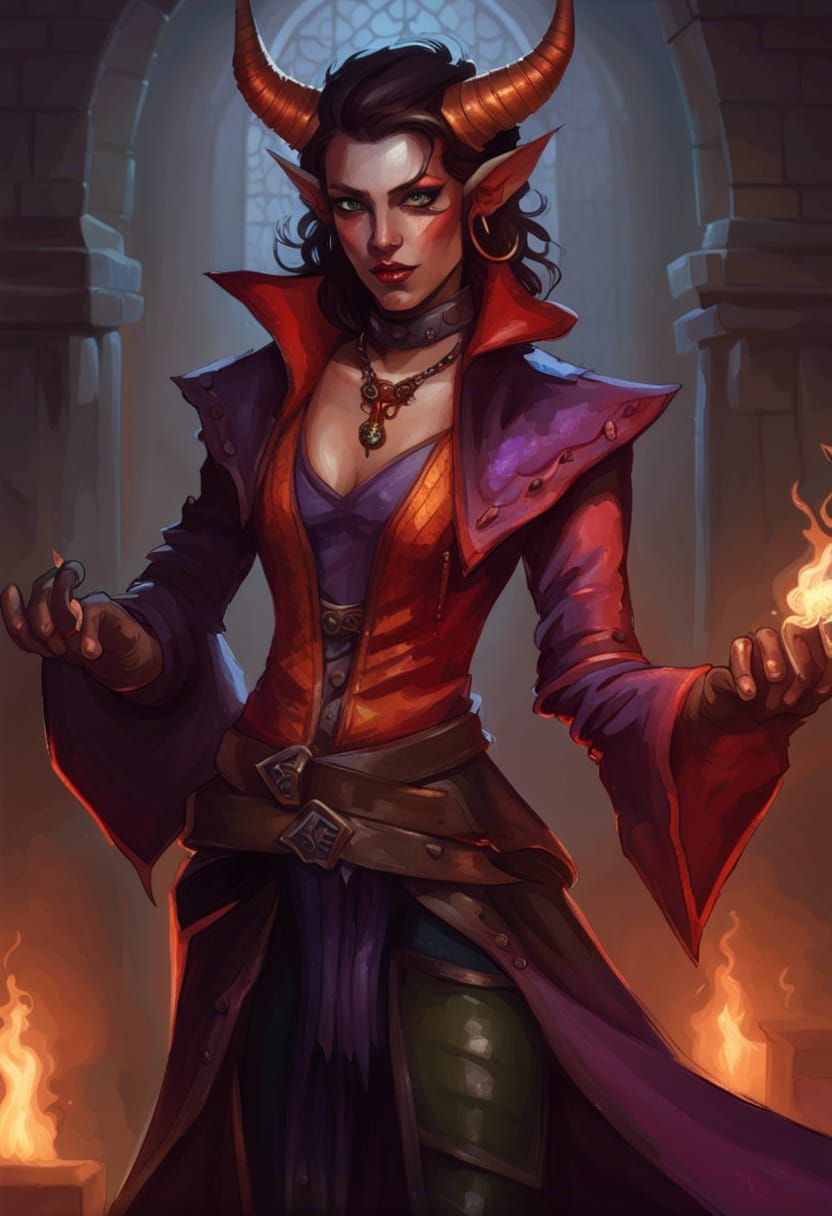 Tiefling Warlock in Castle Fantasy Portrait