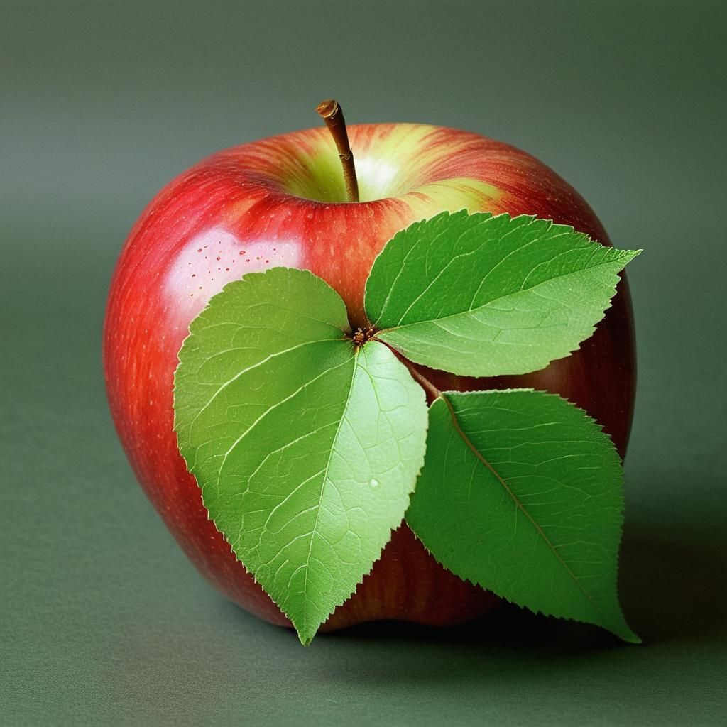 Red Apple with Green Leaf Illustration