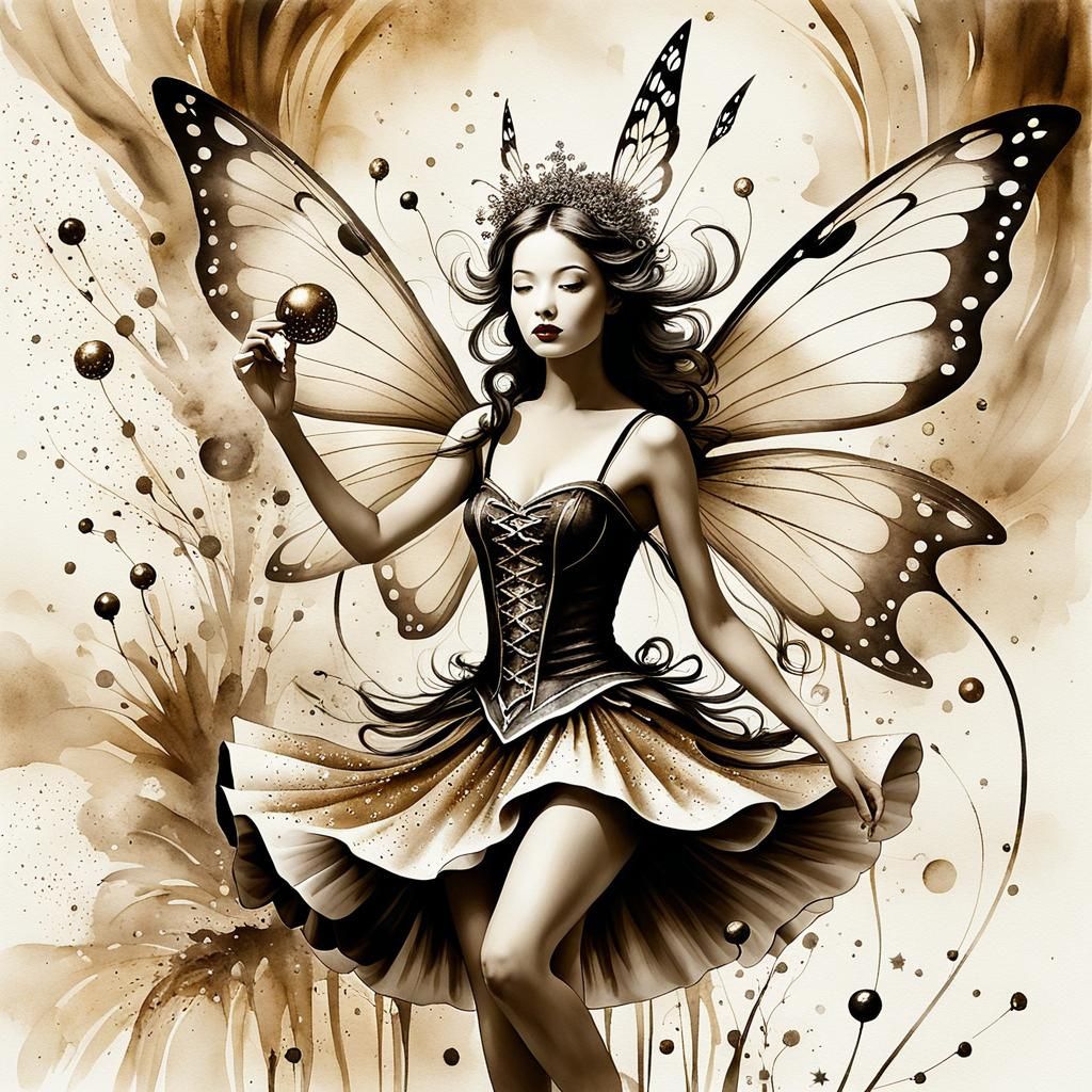 Magic Fairy Loses Control: Sumi-e Pop Art