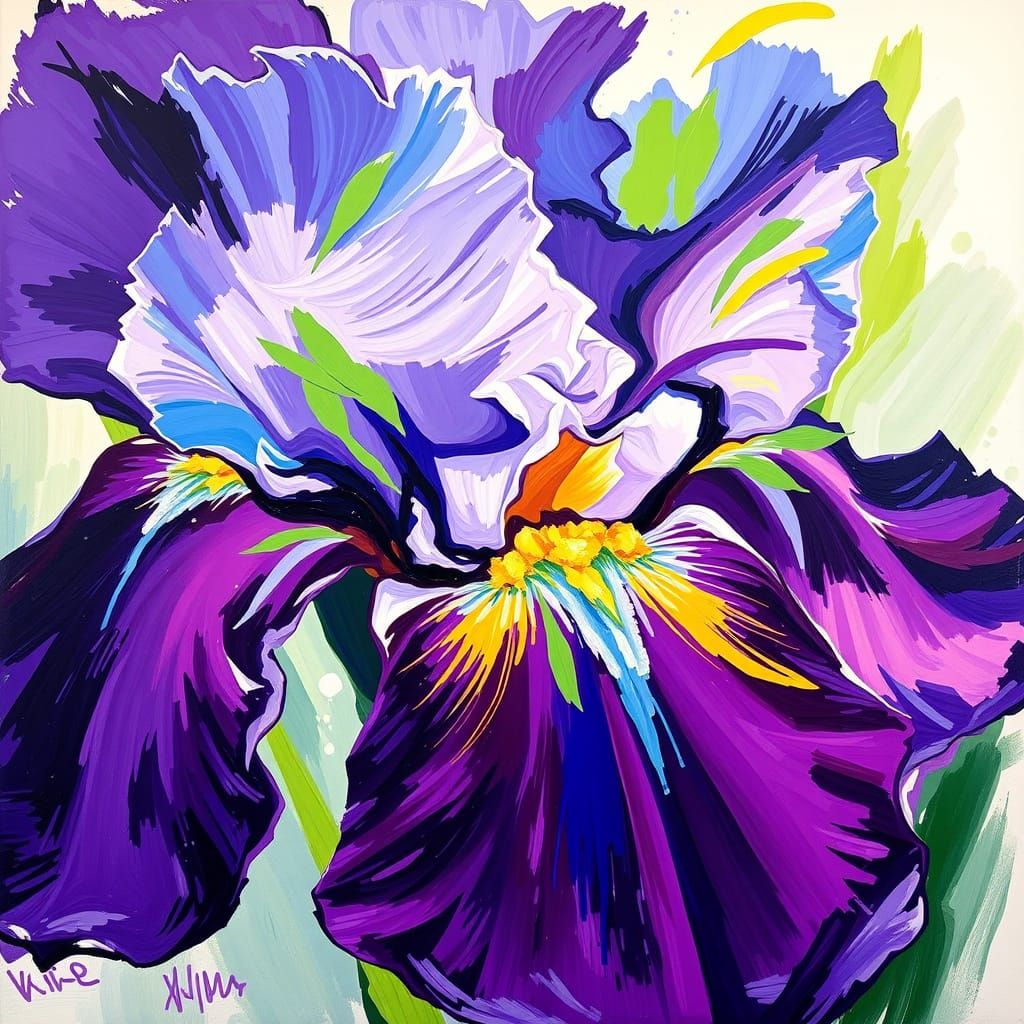 Vibrant Abstract Iris Painting with Bold Strokes