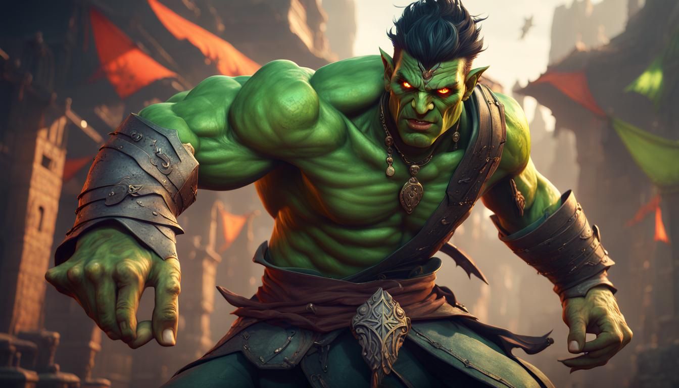 Orc Sorcerer Street Fighter in Detailed Matte Painting