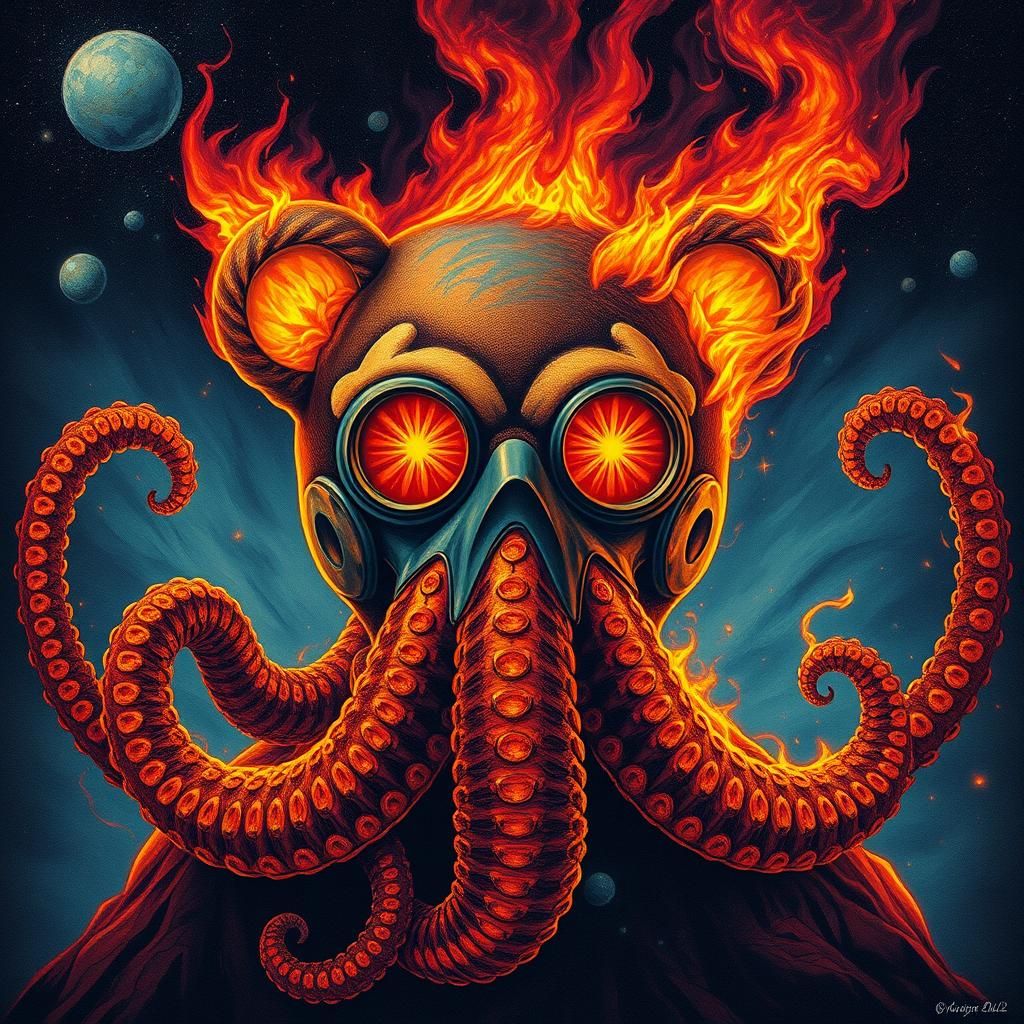 Fiery Tentacle Teddy Bear in Beksiński Style