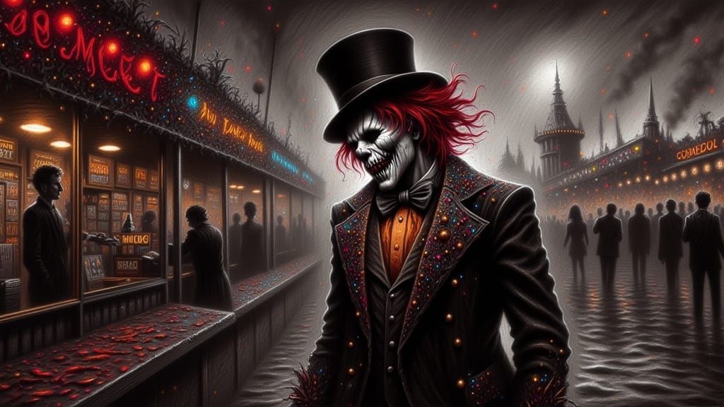 Sinister Carnival Clown at Ticket Booth