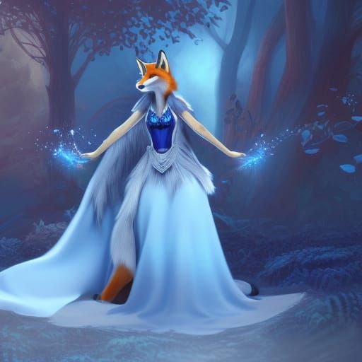 Female Fox in Blue Dress: Fantasy Concept Art