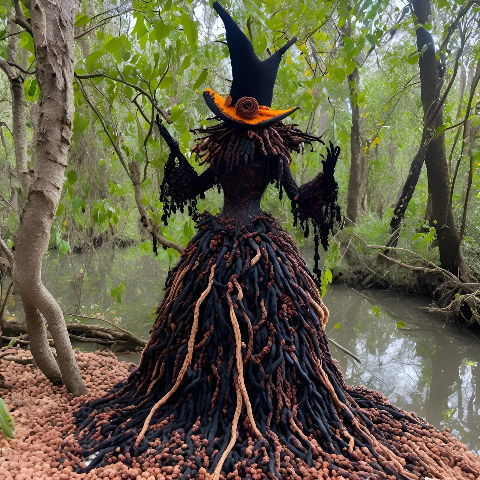 Ornate Gothic Witch Made of Knitted Mangrove