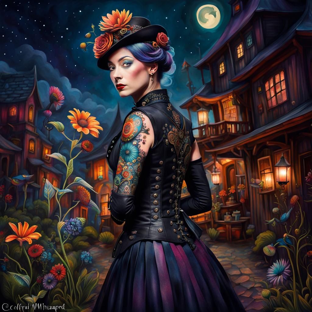 Steampunk Flower Tattoo Body Art Illustration