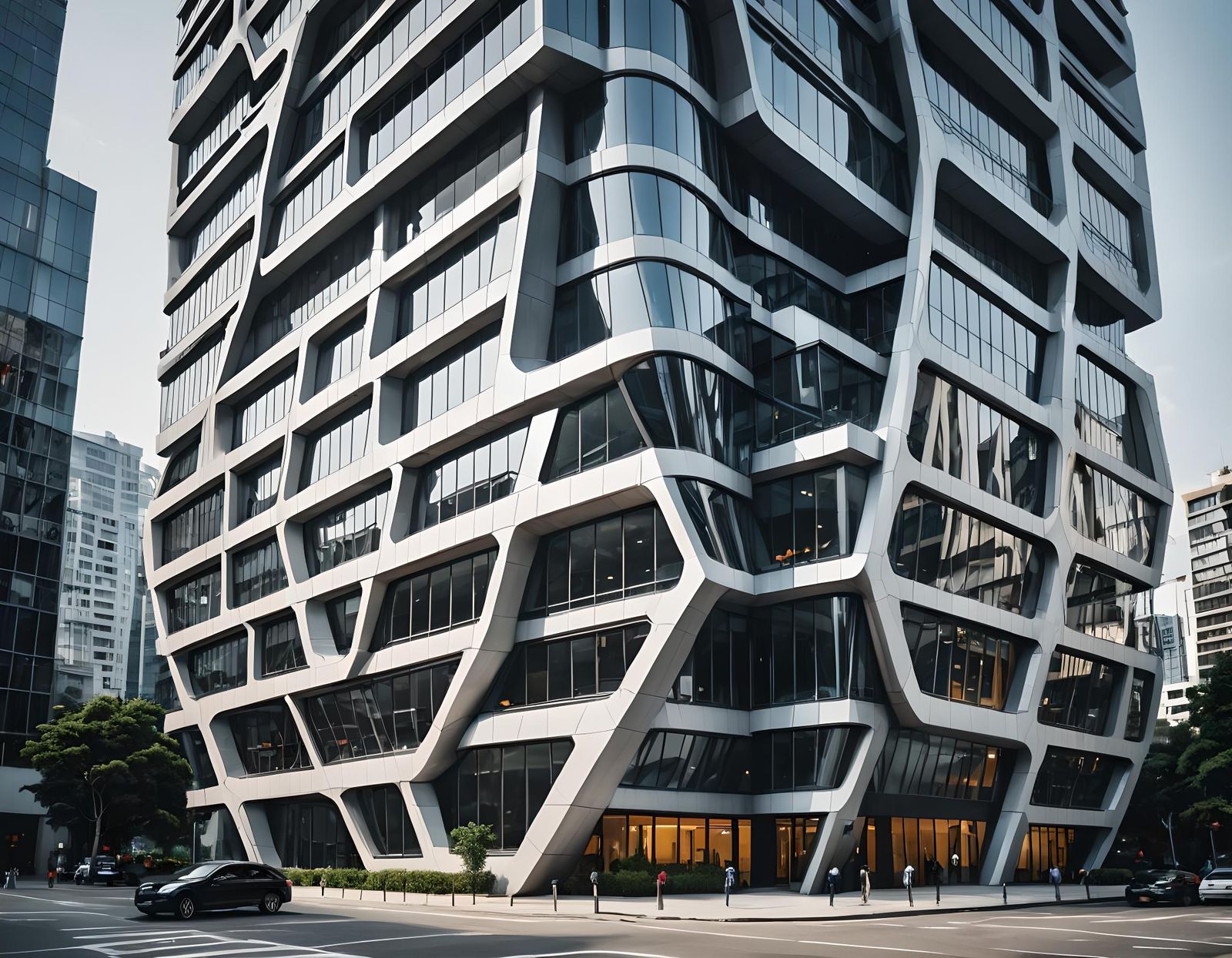 Futuristic Modern Office Building in Urban City