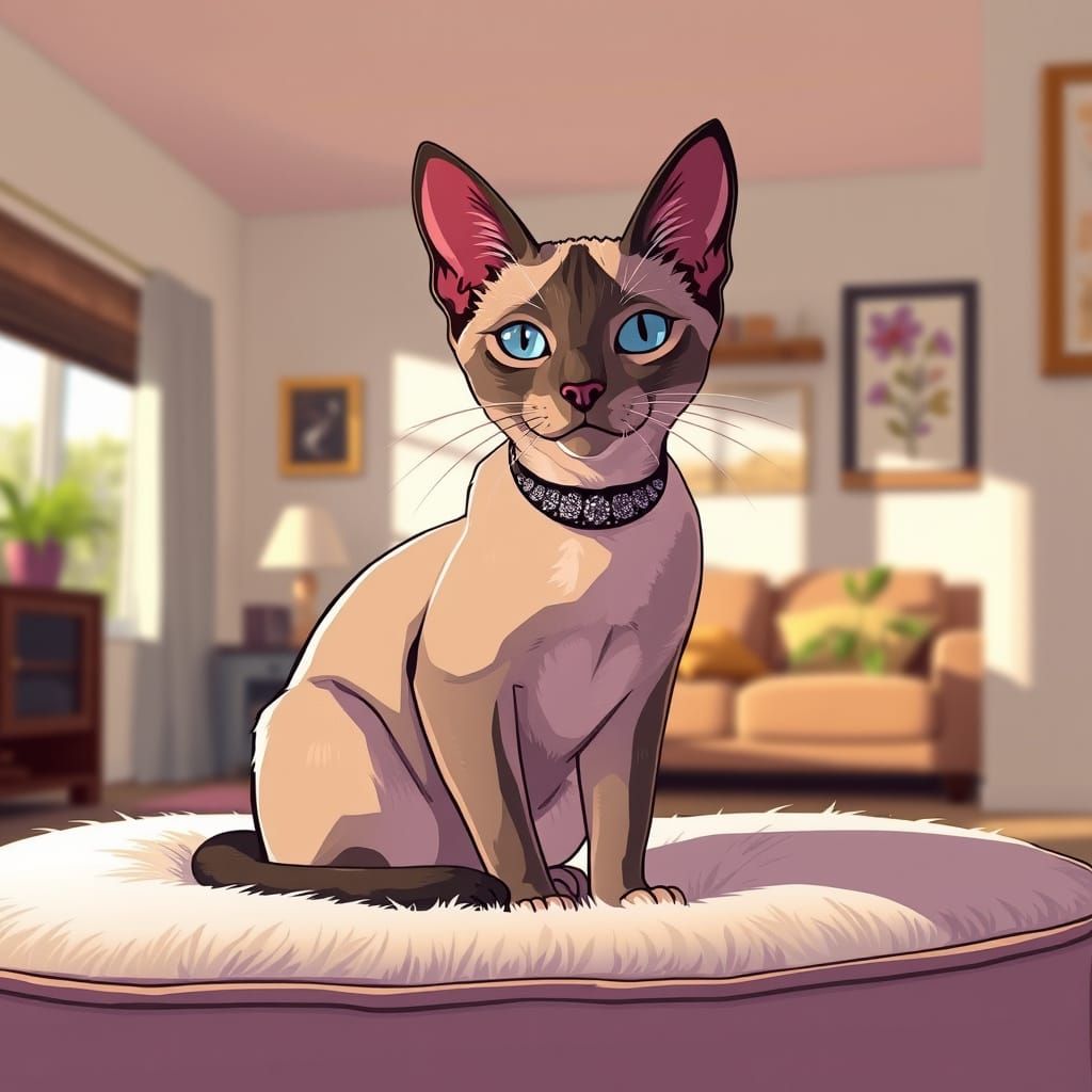 Siamese Cat Portrait in Digital Art Style