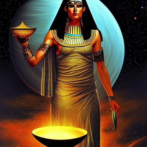 Egyptian Goddess Isis Casting Magic Under Stars