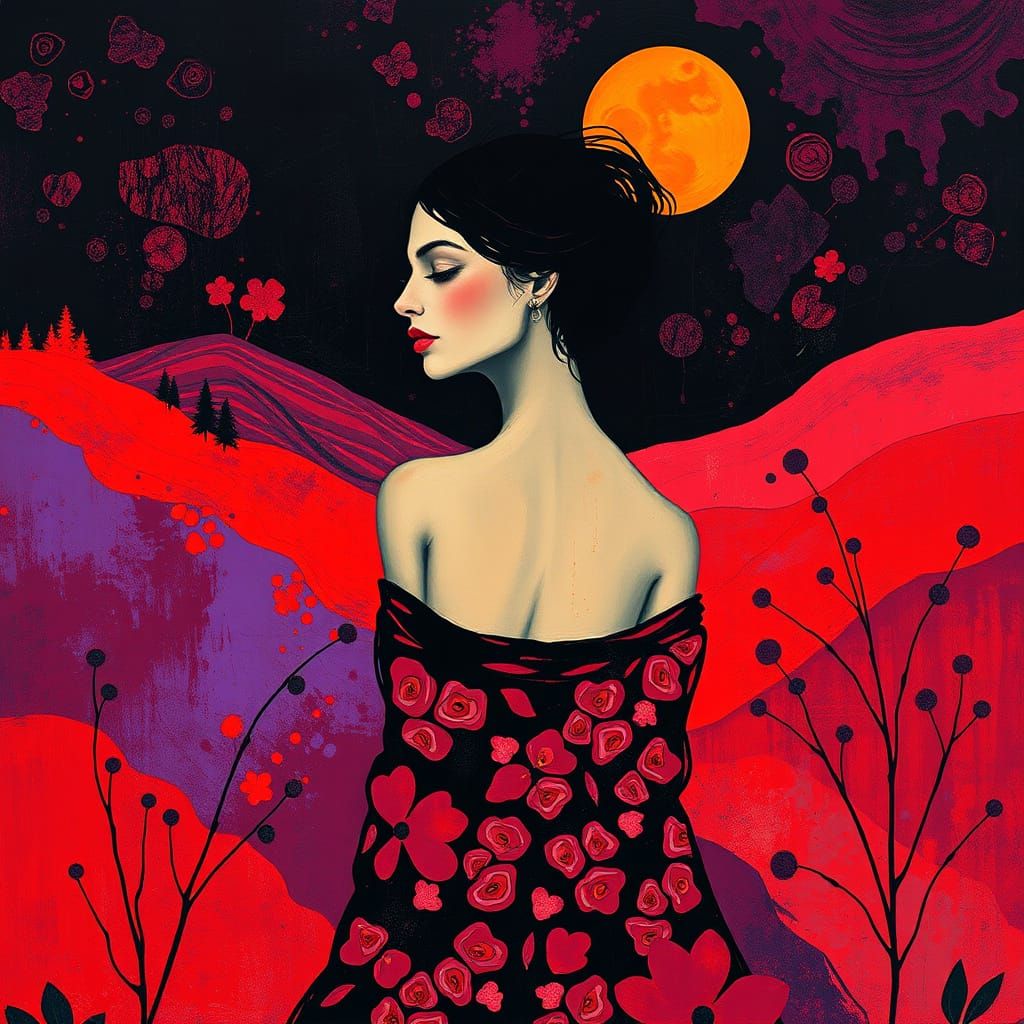 Vibrant Woman in Expressive Landscape