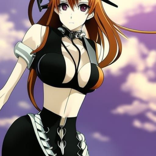 Anime Girl with Red Hair and Submissive Look