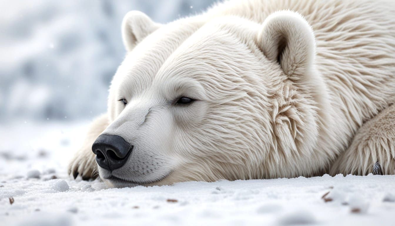 Cute Sleeping White Bear in Soft Natural Light