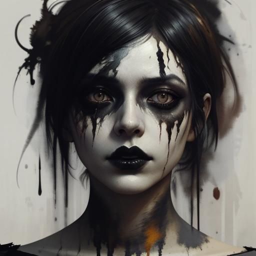 Gothic Woman Portrait in Scumbling Painting Style