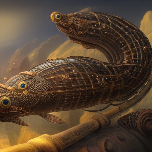 Steampunk Eel in Detailed Matte Painting Style