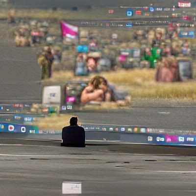 Solitary Figure Engrossed in Online Imagery in 8K