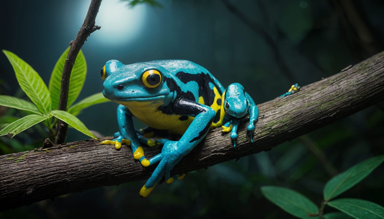 Neon Poison Dart Frog in Tropical Forest