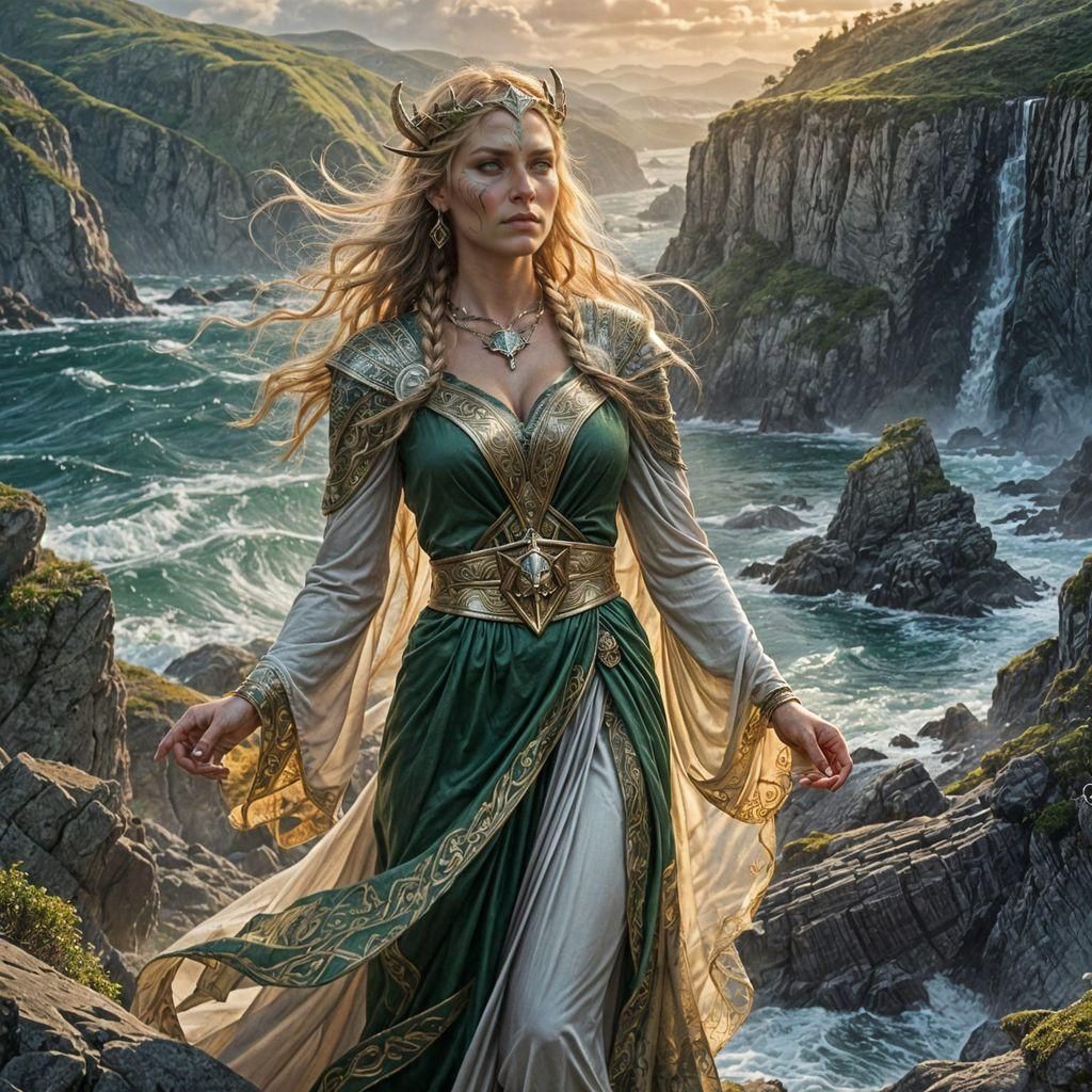 Viking Priestess with Green Magic: Astral Illustration