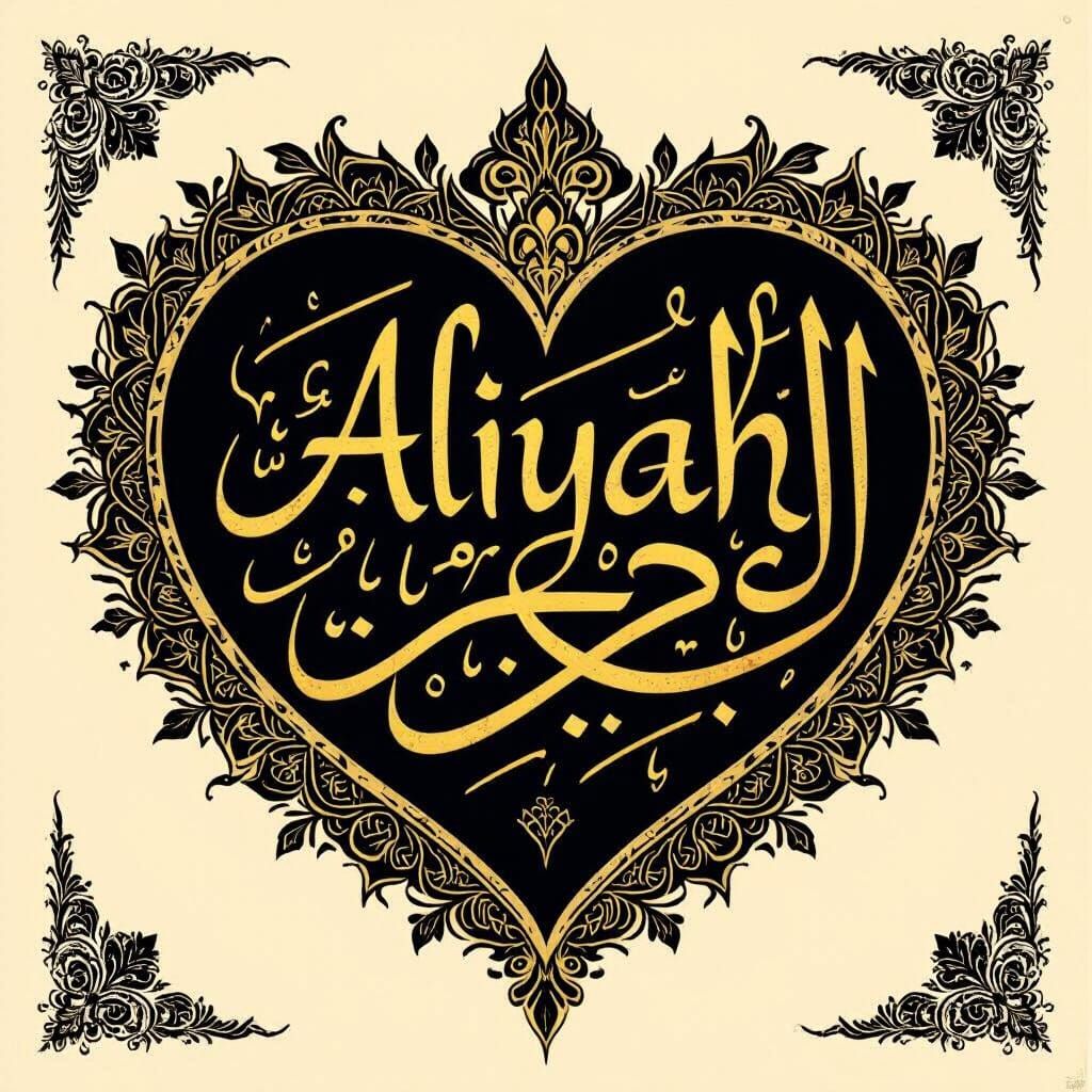 Golden Arabic Calligraphy Heart Design