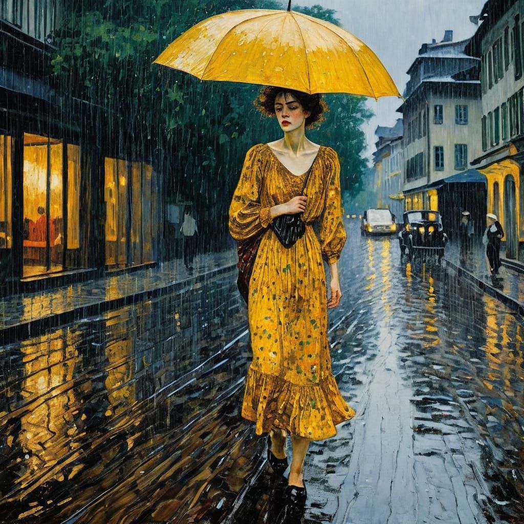 Woman in Summer Rain, Evocative Art Style