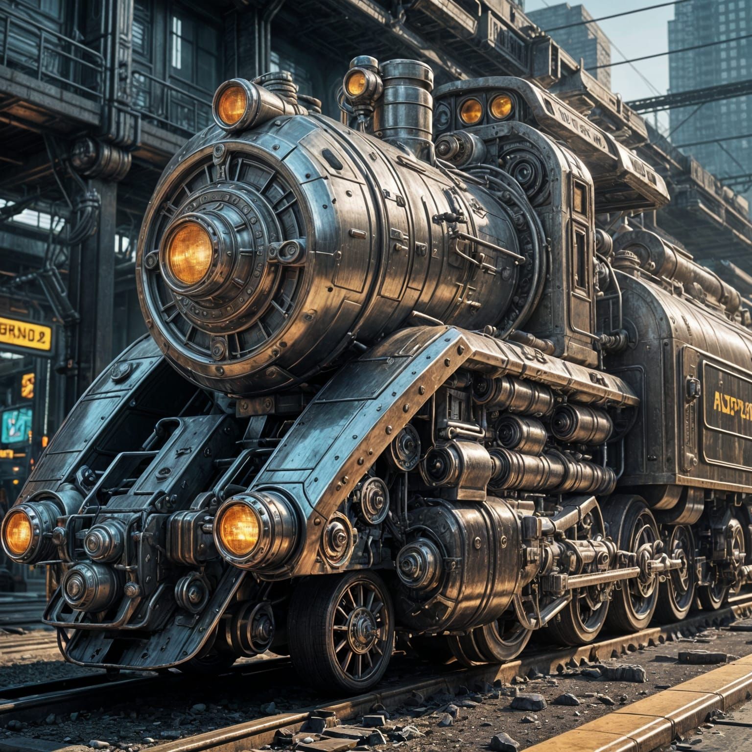Art Deco Locomotive in Cyberpunk Style