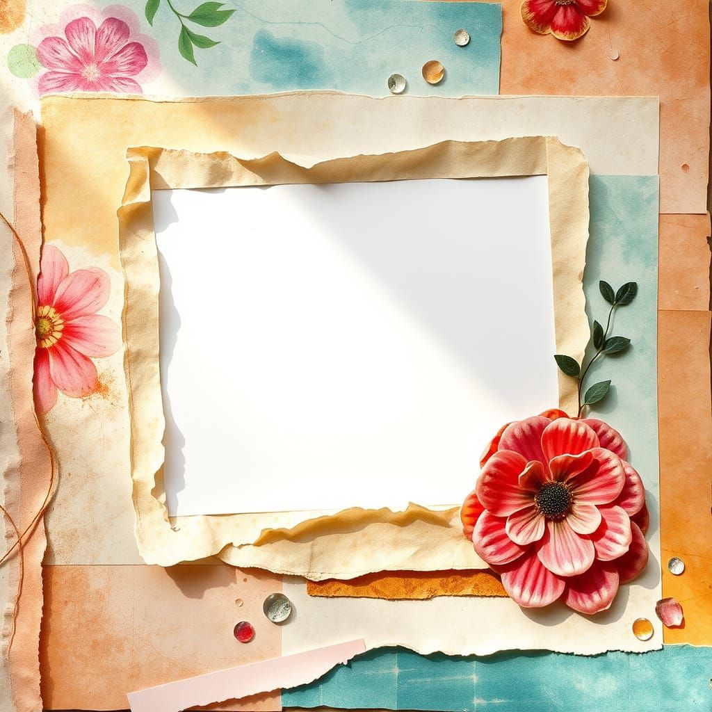Blank Scrapbook Page Template with Mixed Media Design