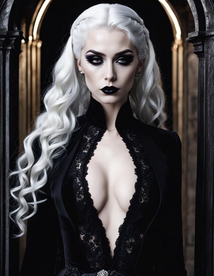 Gothic Night Queen in Black Velvet and Lace