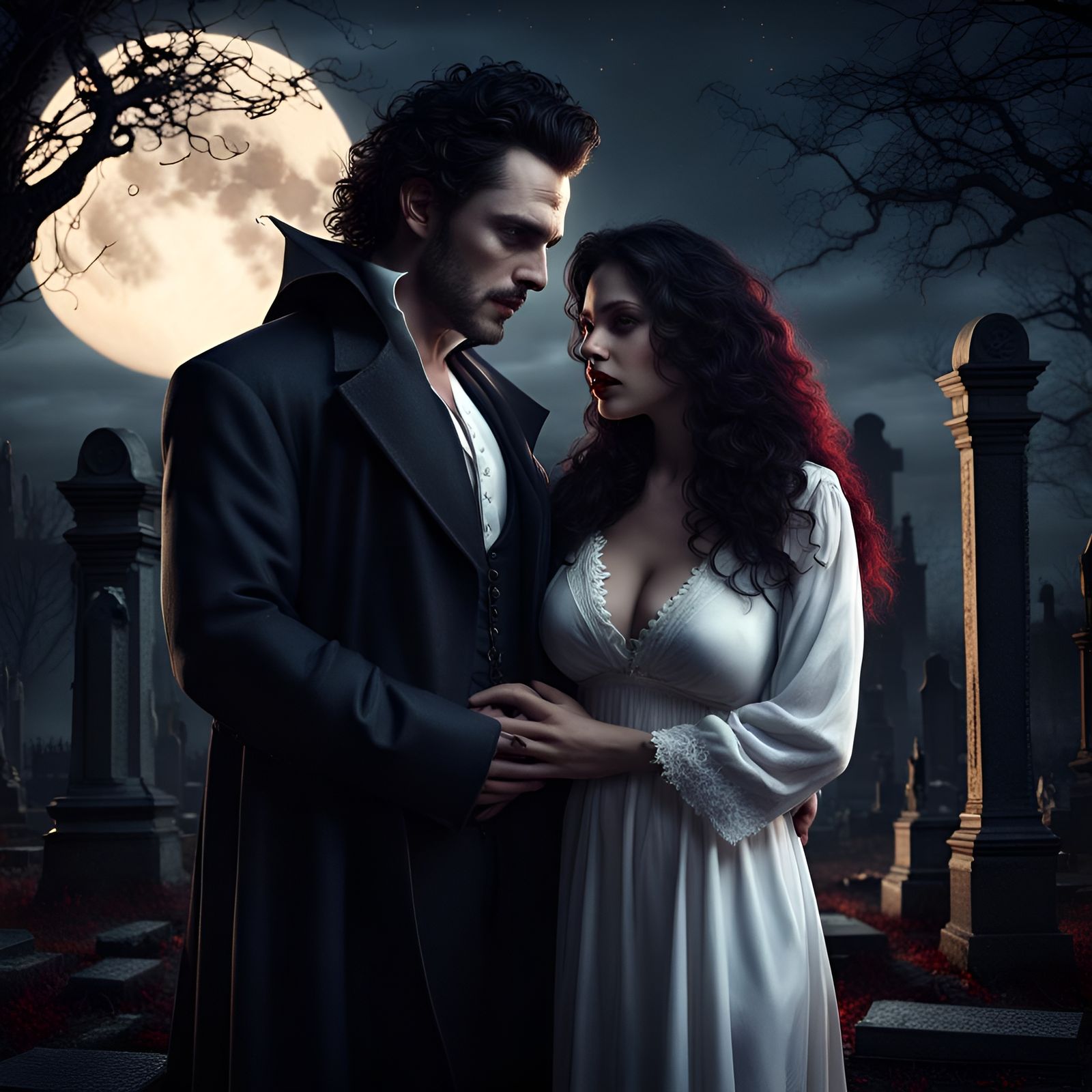 Vampire Romance: Gothic Scene in Moonlight
