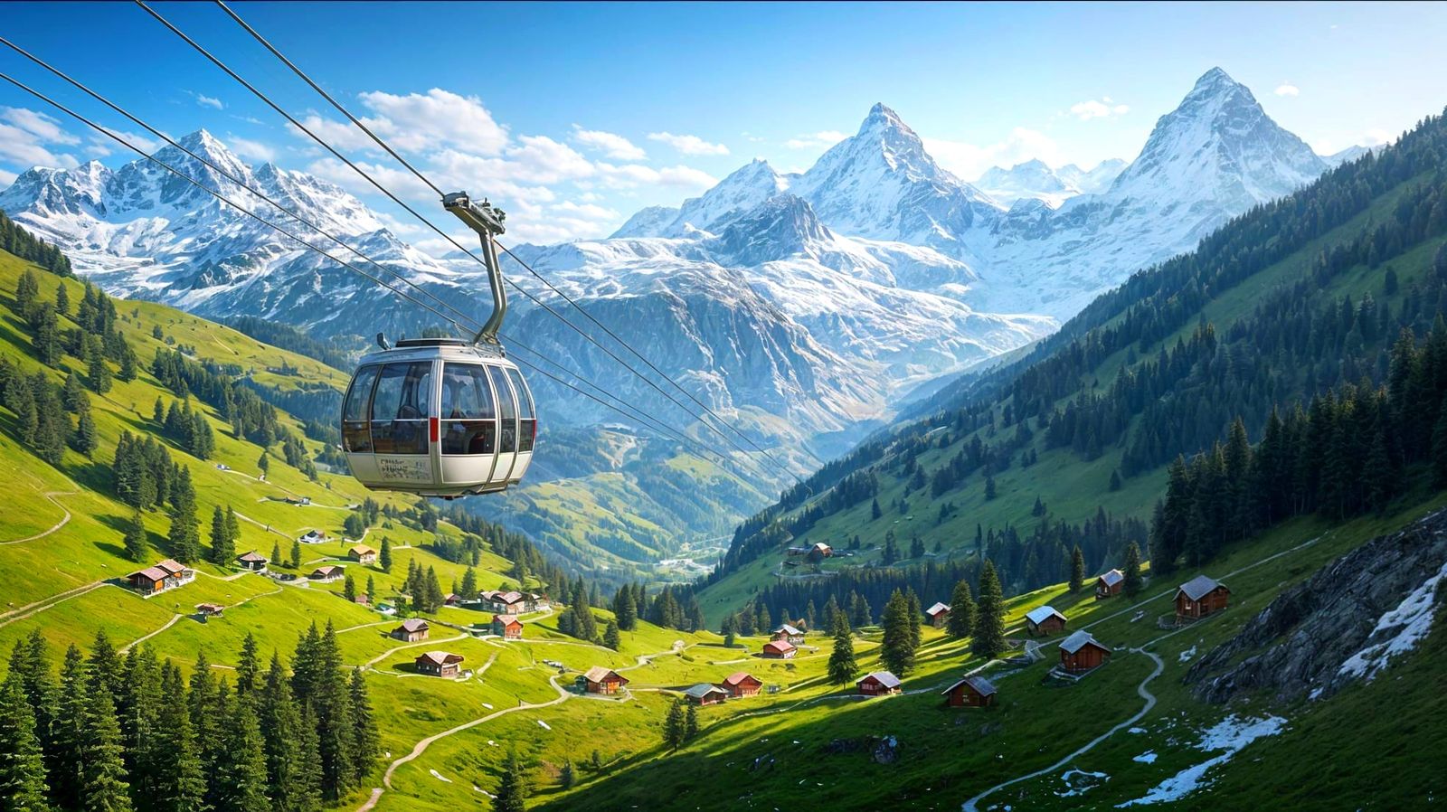 Sky Gondola Over Swiss Alps Digital Painting