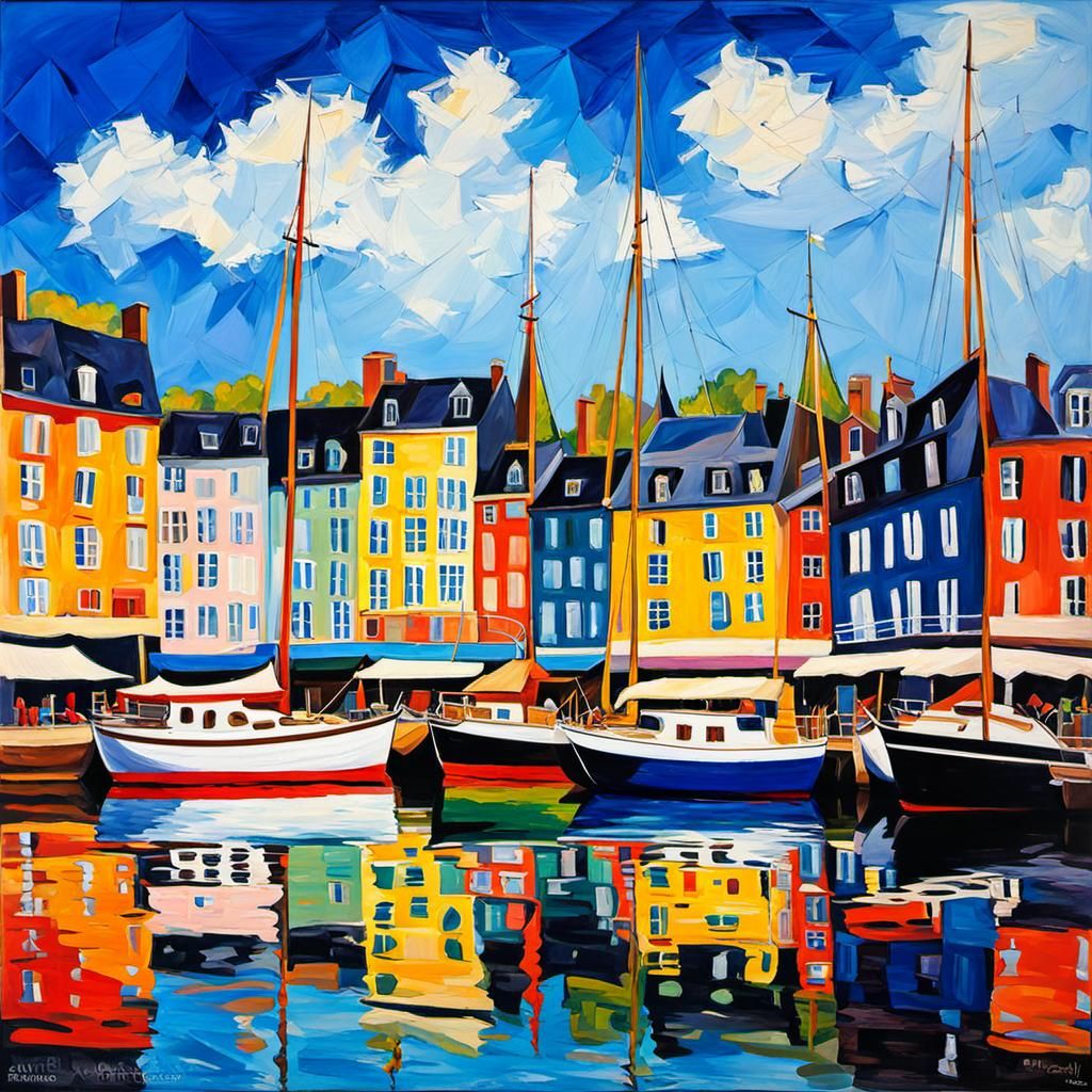 Honfleur Harbour Scene in Fauvist Style