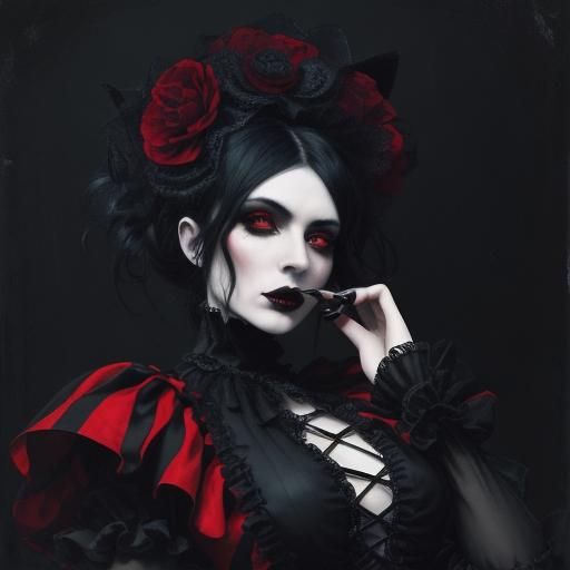 Gothic Girl in Red Tutu: Moody Oil Painting