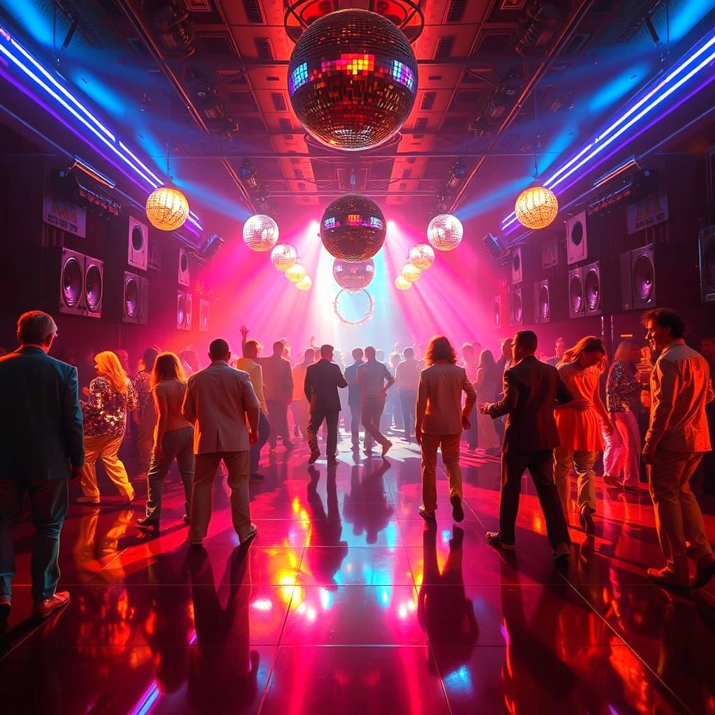 Hyperrealistic 80's Disco Party Scene