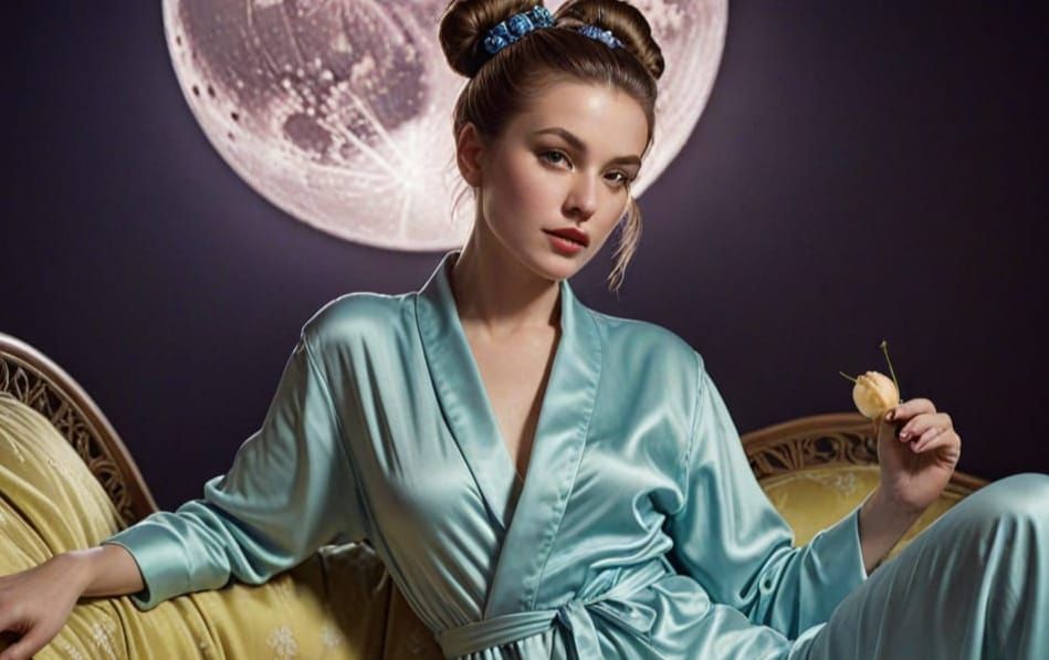 Moonlit Woman on Chaise Lounge: Hyper-Realistic Photo
