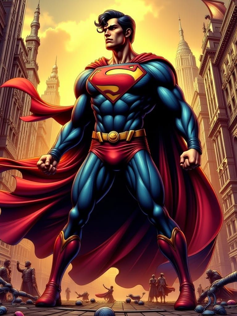 Superman Art Nouveau Punk Style: Heroic Figure