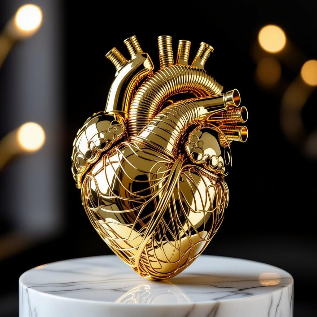 Gold Wire Heart Sculpture in Fabergé Style
