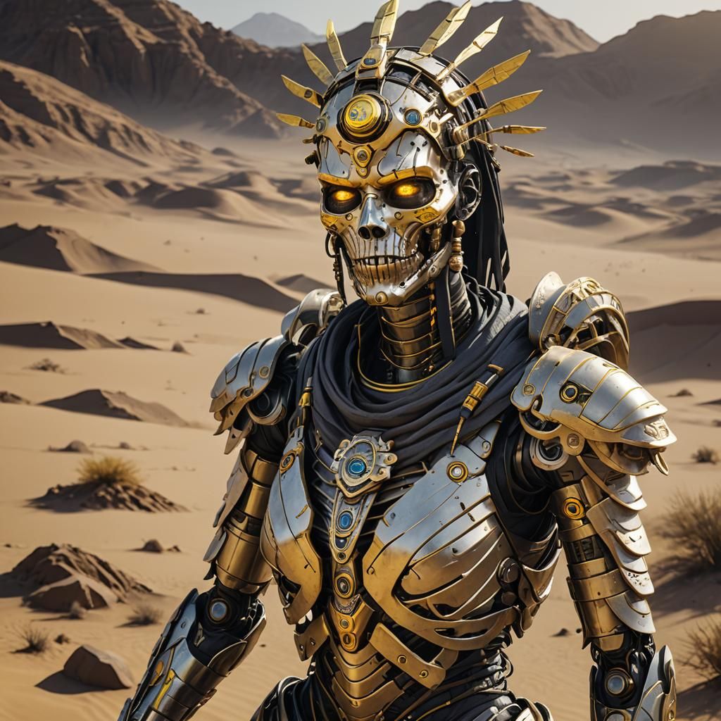 Cyborg Mummy with Golden Headdress in Anime Style