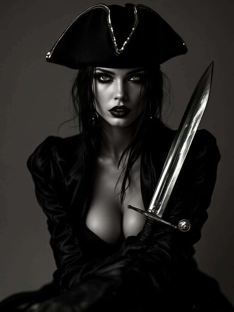 Pirate Woman Portrait in Dramatic Chiaroscuro Style