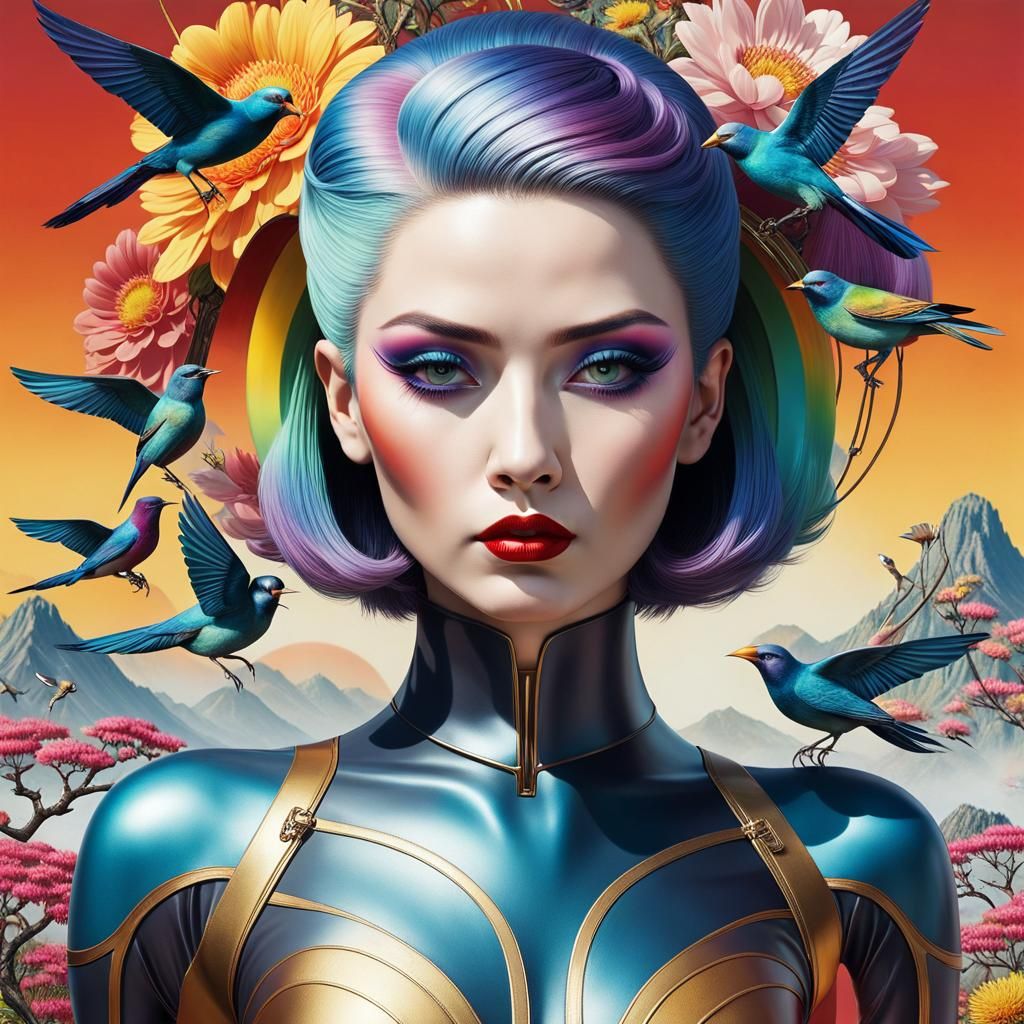 Phantom Woman with Rainbow Hair in Kintsugi Mural