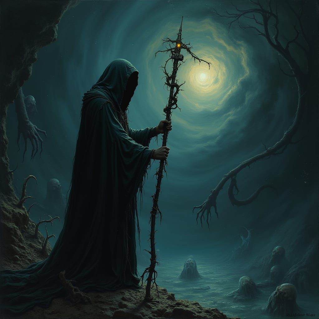 Ethereal Figure at Abyss in Gothic Style