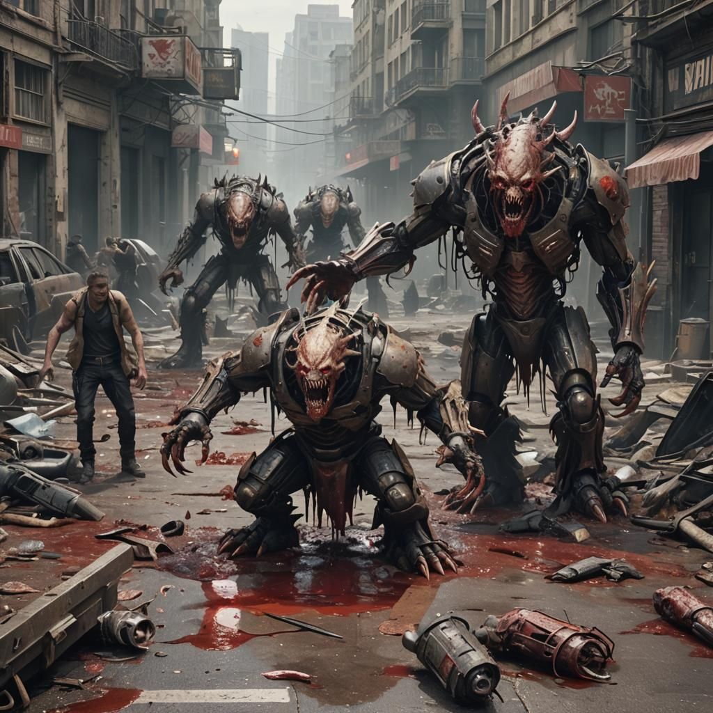 Post-Apocalyptic Monster in Ruined City