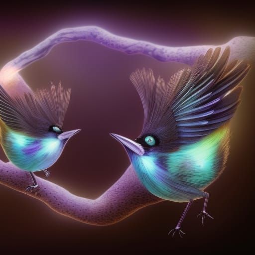 Bioluminescent Microbirds in a Photorealistic Holographic Re...